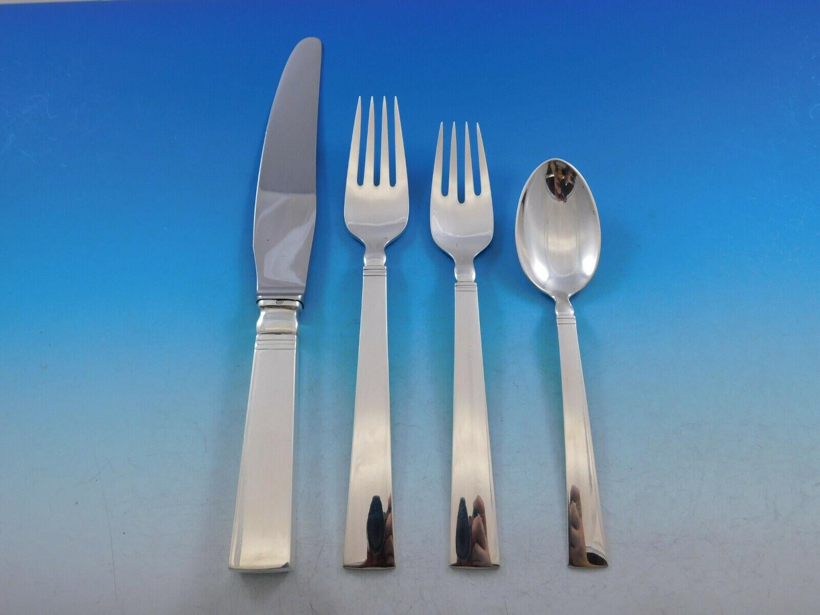 Blok by Georg Jensen Sterling Silver Flatware Set for 8 Service 40 Pcs Dinner In Excellent Condition In Big Bend, WI