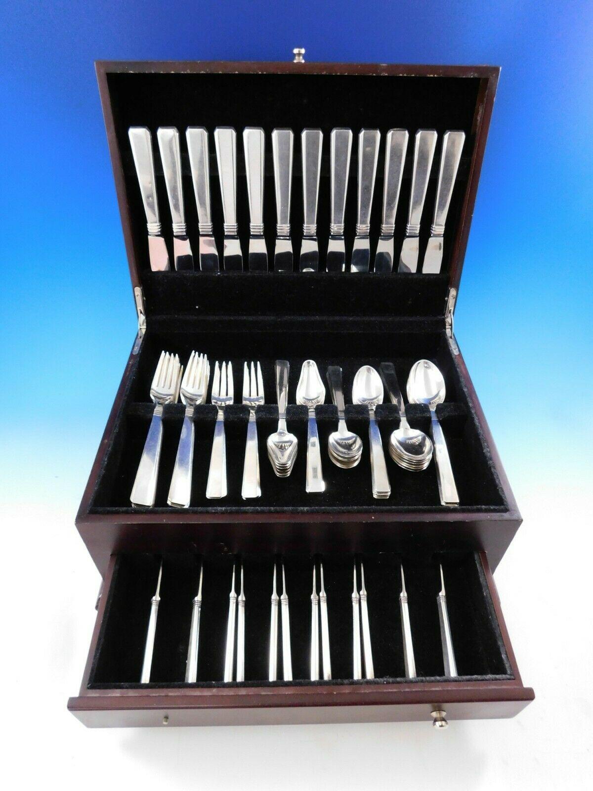 Blok by Peter Hertz Danish Scandinavian Moderne sterling silver flatware set - 84 pieces. This set includes:

12 knives, 8 1/4