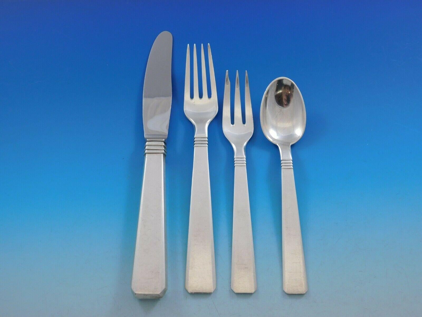 Blok by Peter Hertz Danish Sterling Silver Flatware Set for 12 Service 84 Pieces In Excellent Condition For Sale In Big Bend, WI