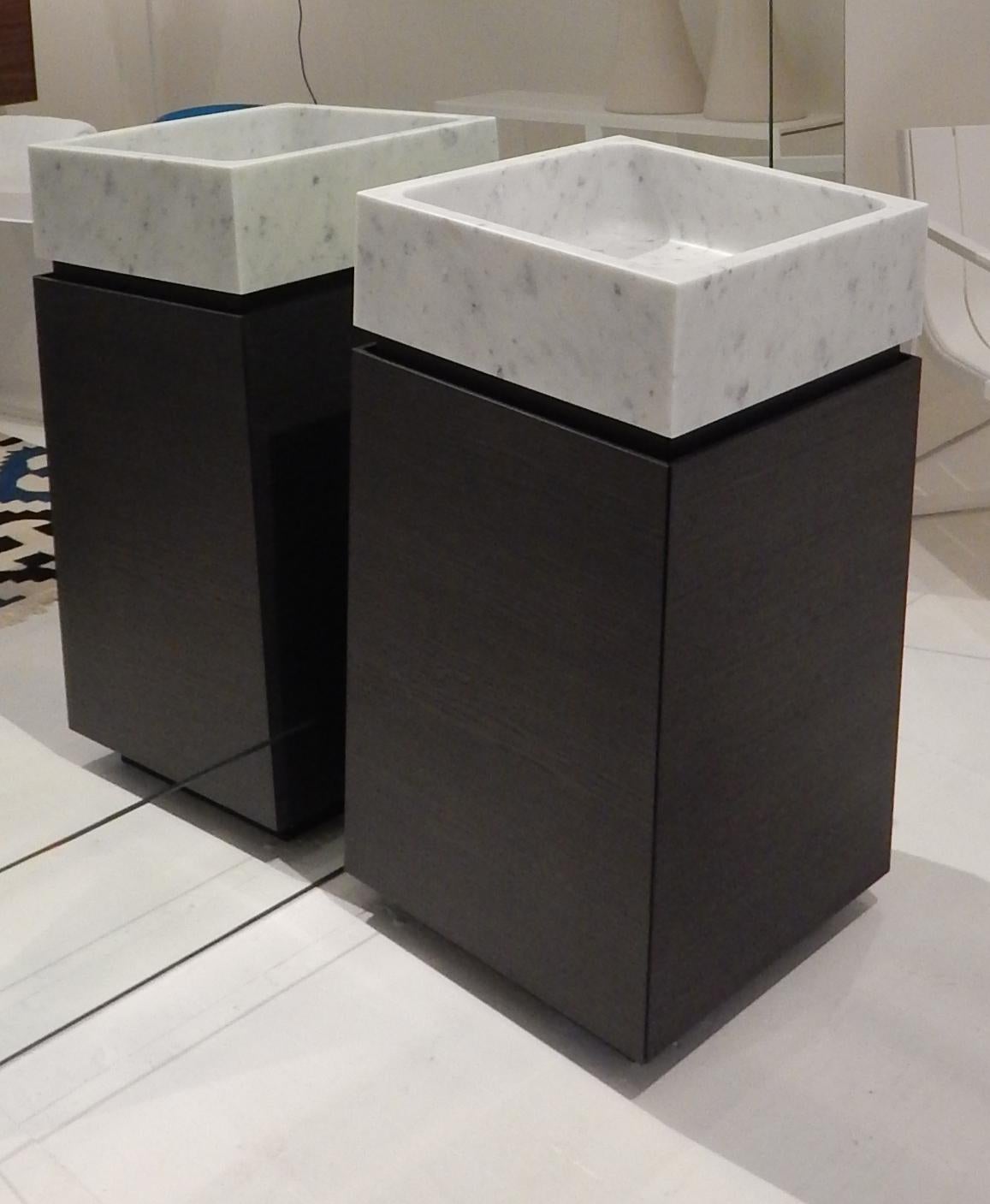 Blokko Carrara Marble Modern Italian Sink Washbasin and Cabinet by Antonio Lupi In New Condition In San Francisco, CA