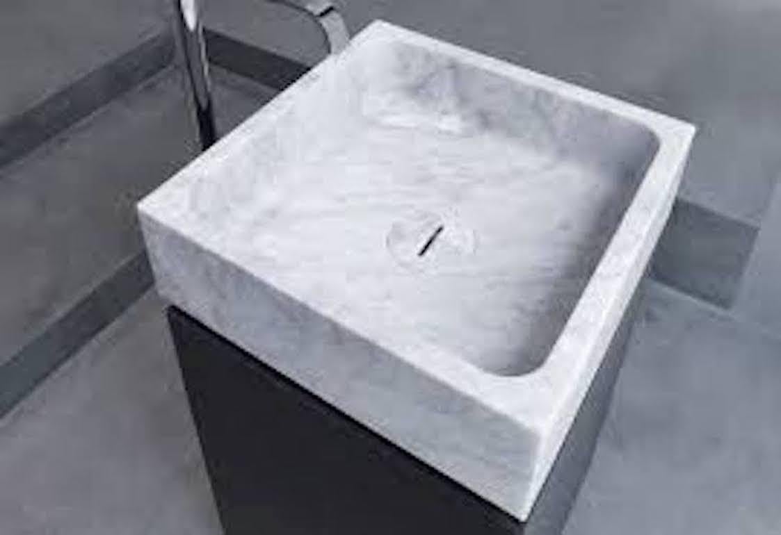 Contemporary Blokko Carrara Marble Modern Italian Sink Washbasin and Cabinet by Antonio Lupi