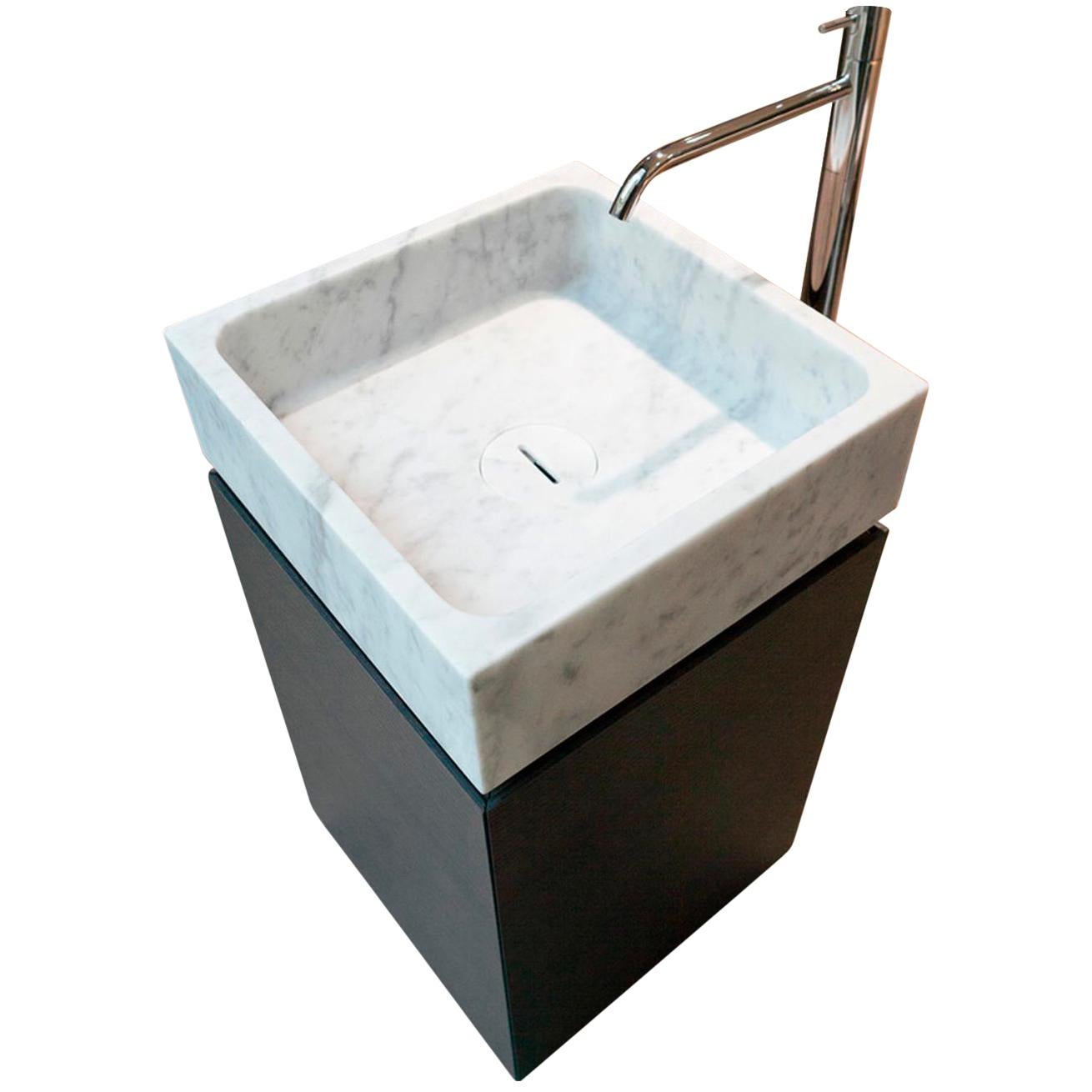Blokko Carrara Marble Modern Italian Sink Washbasin and Cabinet by Antonio Lupi