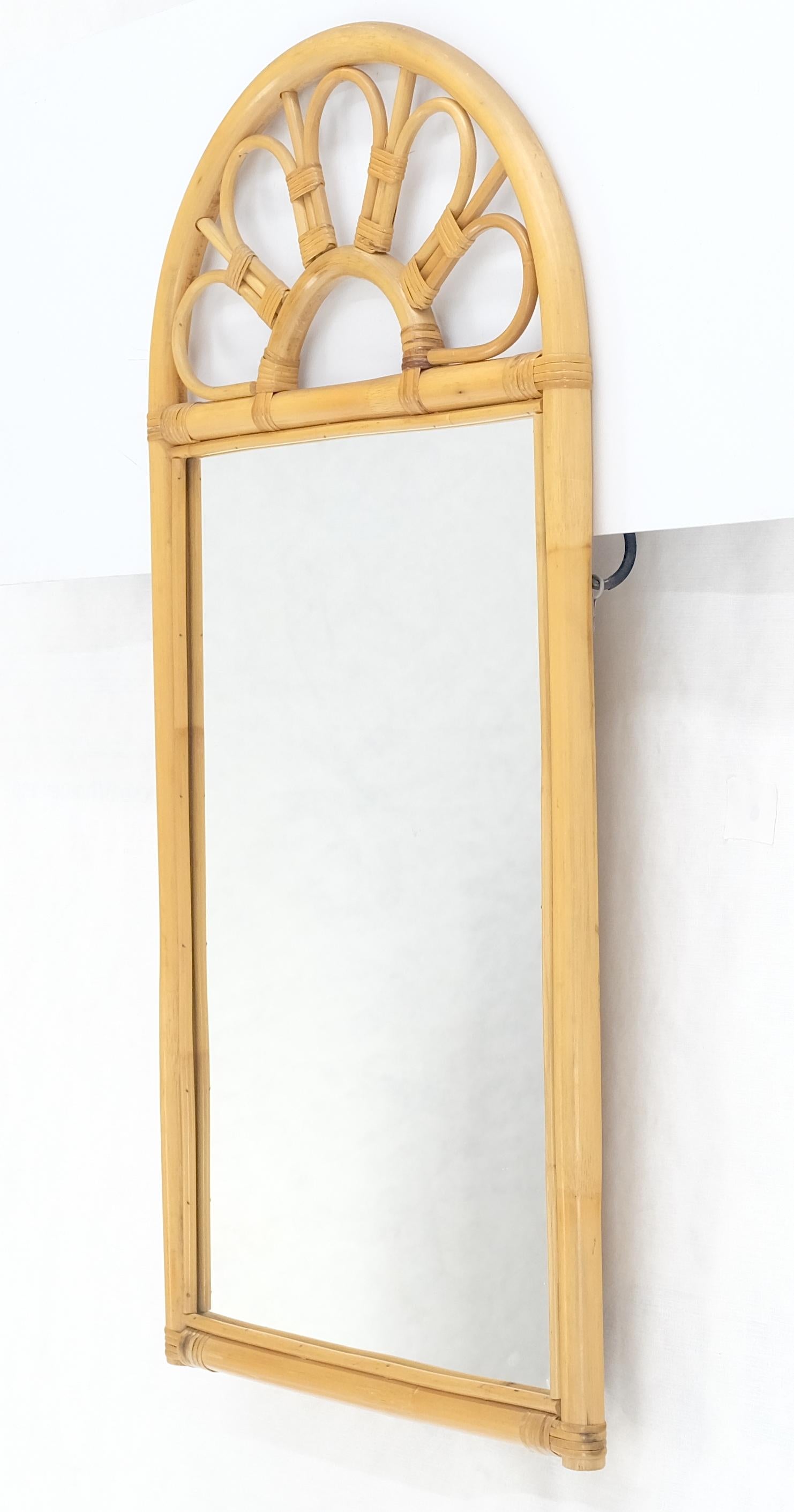 American Blond Bamboo Ratan Dome Top Shape Mid Century Modern Wall Mirror MINT! For Sale