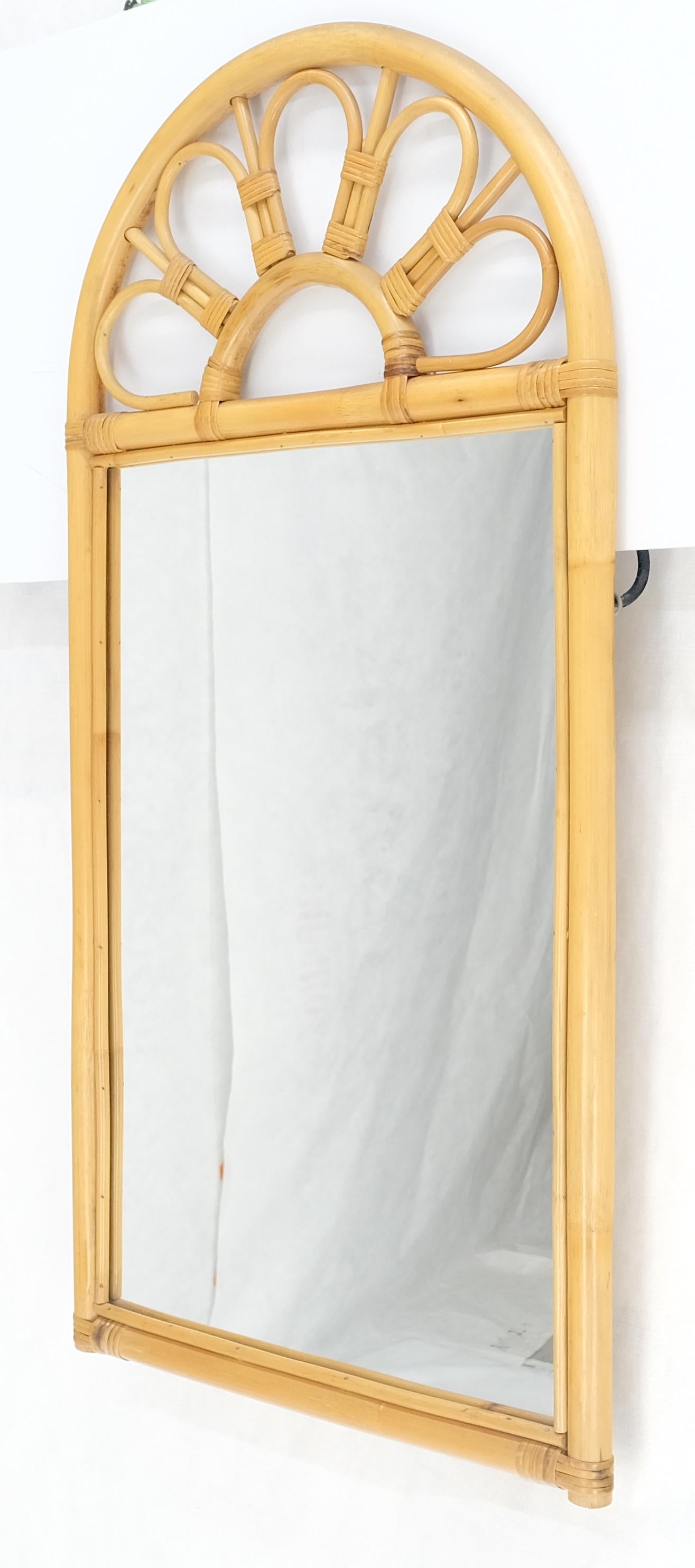 20th Century Blond Bamboo Ratan Dome Top Shape Mid Century Modern Wall Mirror MINT! For Sale
