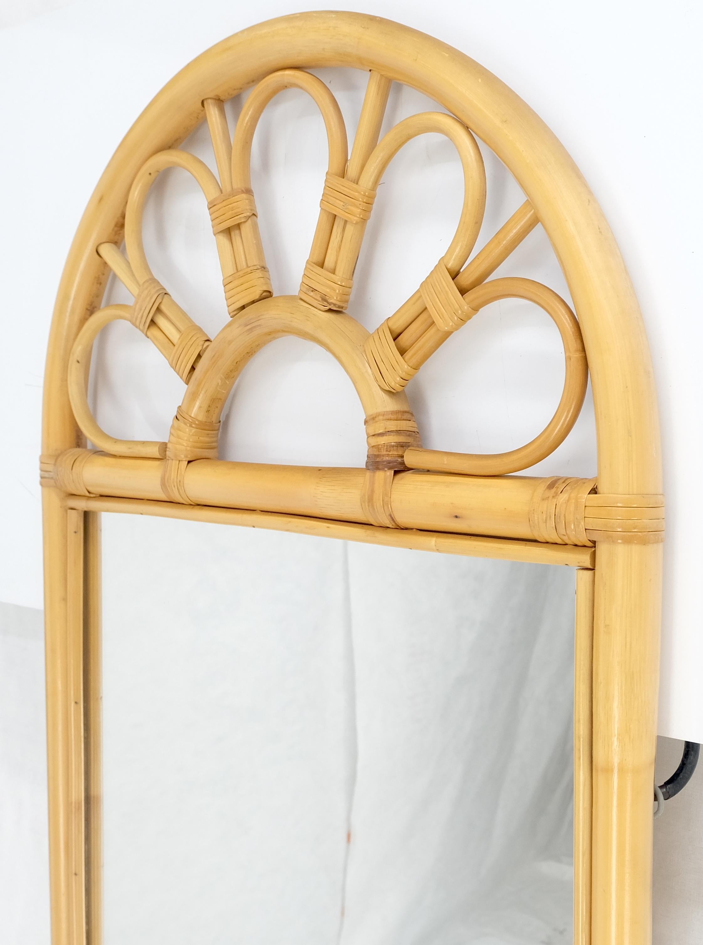 Rattan Blond Bamboo Ratan Dome Top Shape Mid Century Modern Wall Mirror MINT! For Sale