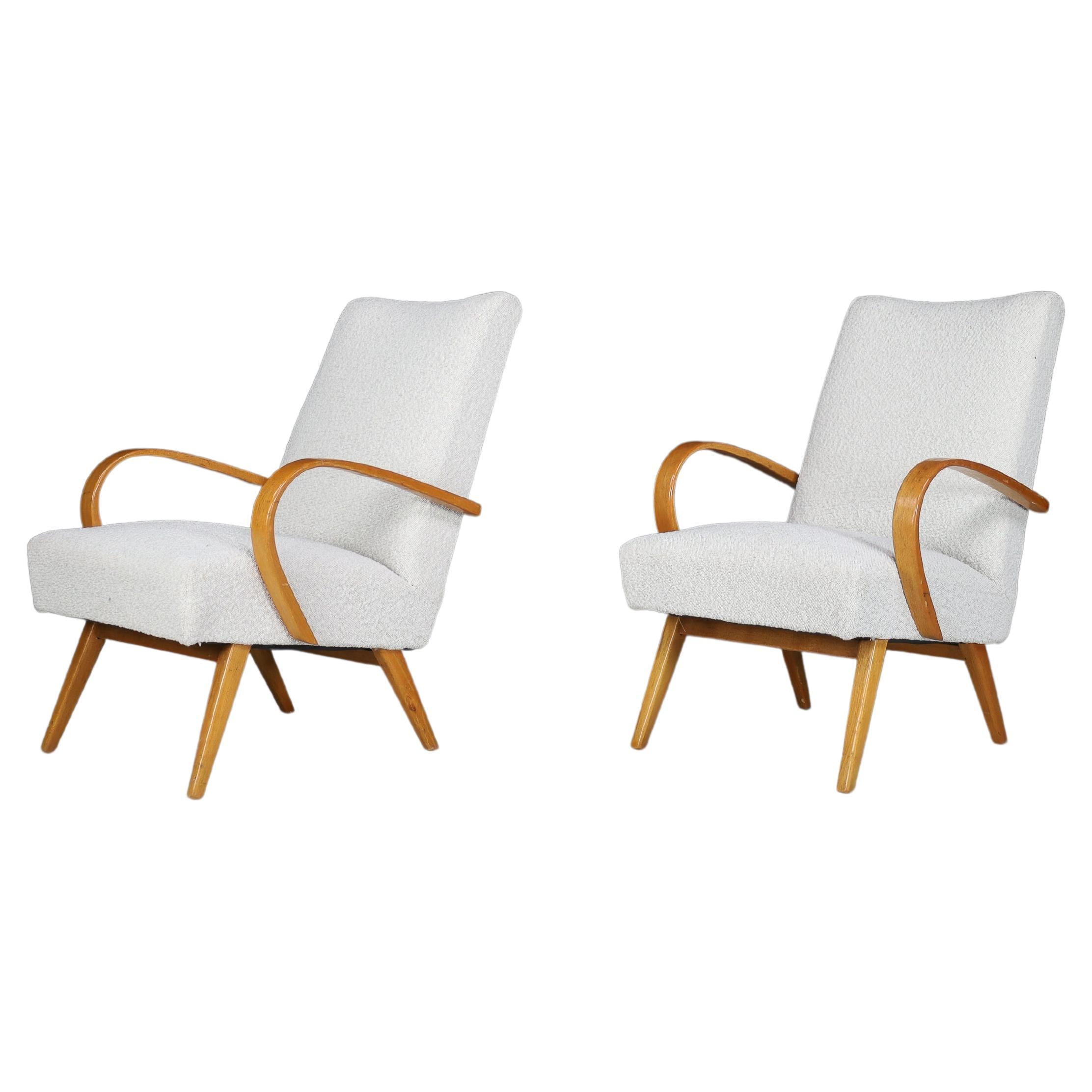 Blond Bentwood Armchairs Manufactured and Designed in Praque, 1950s For Sale