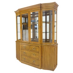 Blond Burl Scallop Shape Door c1970s Breakfront Lighted Hutch MINT
