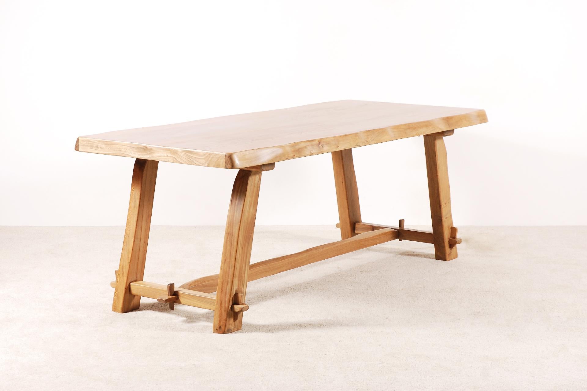 Mid-Century Modern Blond Elm Dining Table by Aranjou France, 1950 For Sale