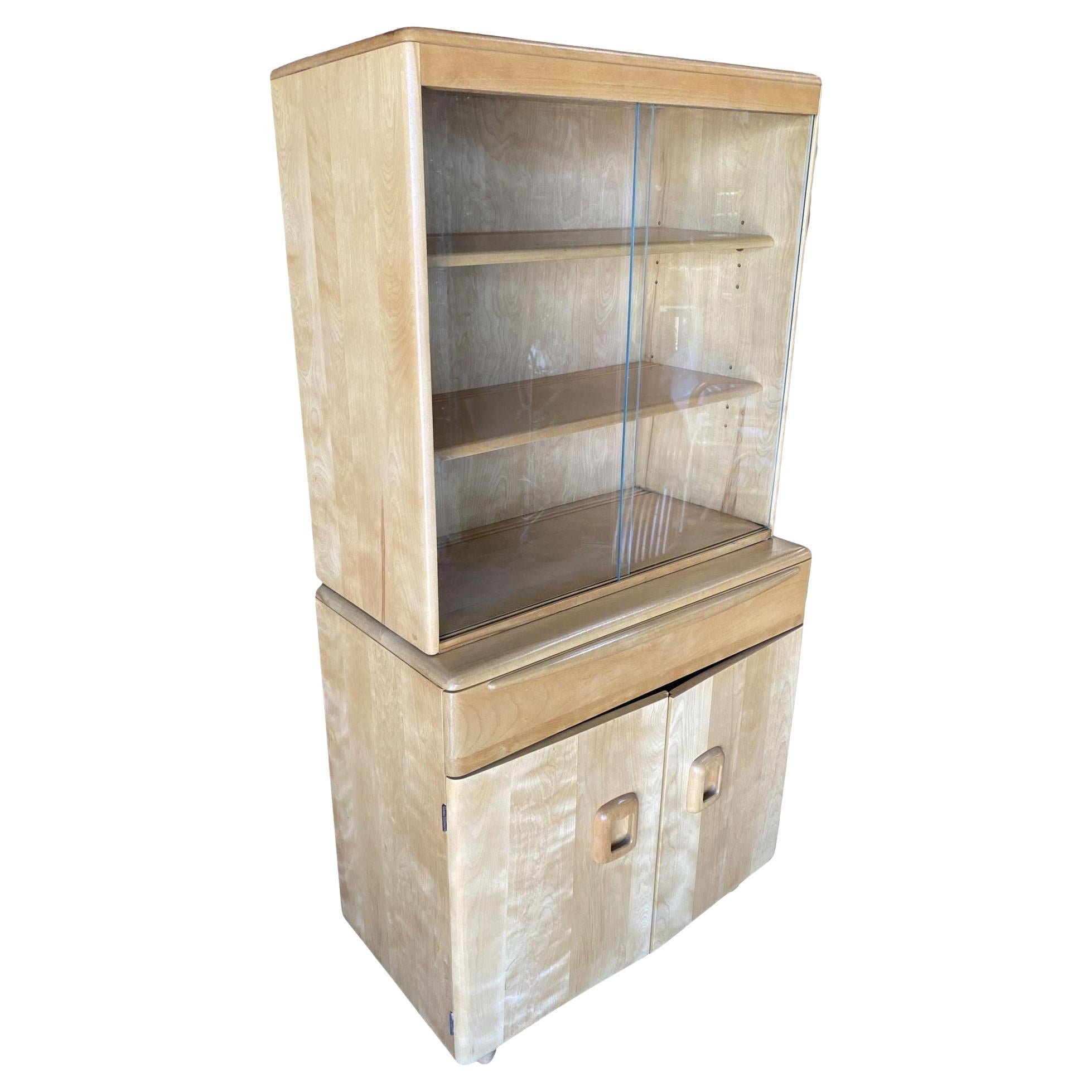Blond "Encore" Step Back Cupboard China Cabinet Etagere by Heywood Wakefield