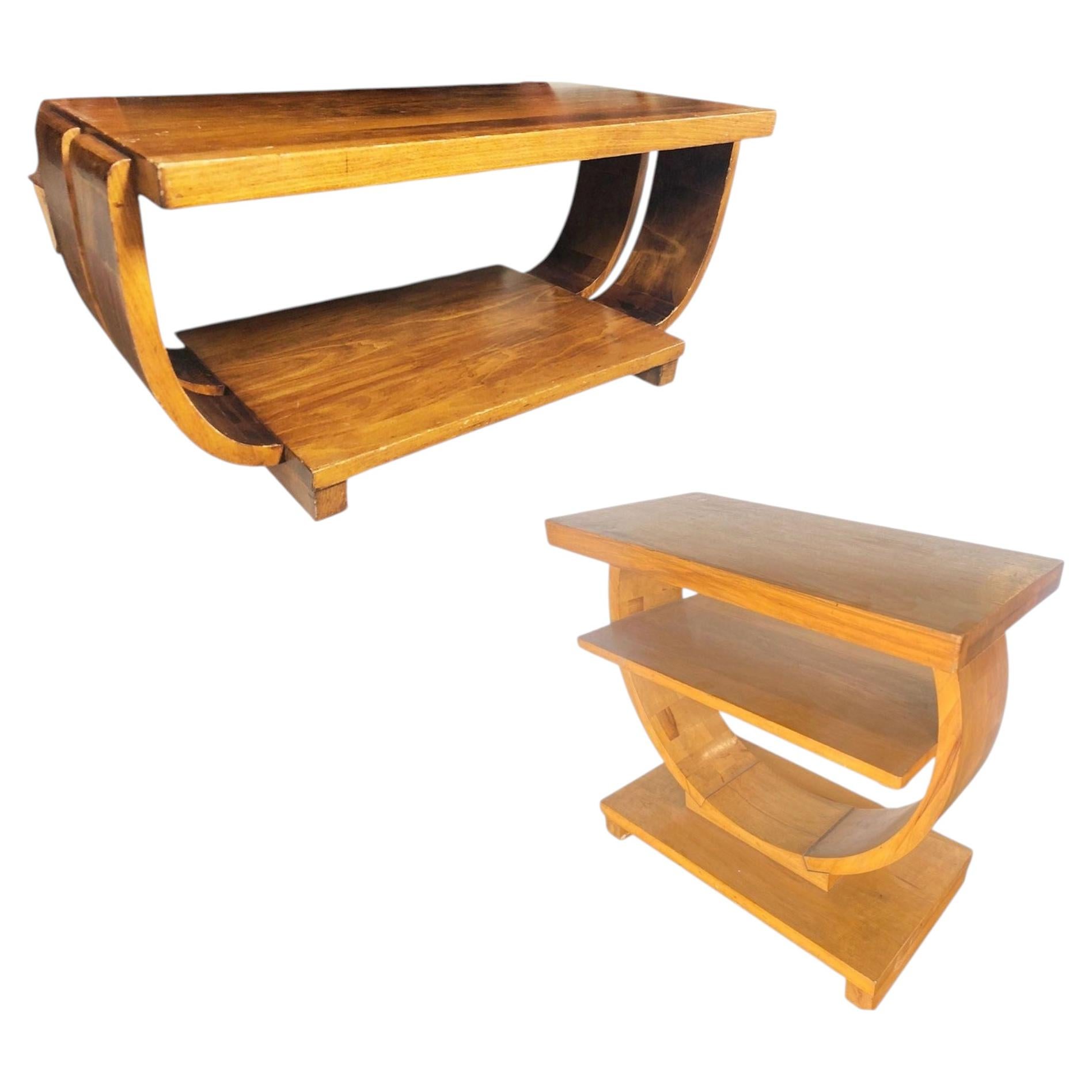 Blond Geometric Art Deco Side & Coffee Table by Gilbert Rohde for Brown Saltman For Sale