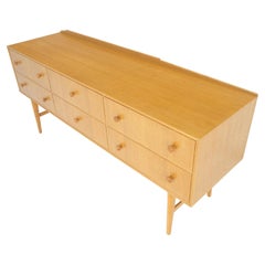 Blond Oak 66" Long Mid Century Danish Modern 6 Drawers Credenza Console Dresser