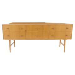 Blond Oak 66" Long Mid Century Danish Modern 6 Drawers Credenza Console Dresser