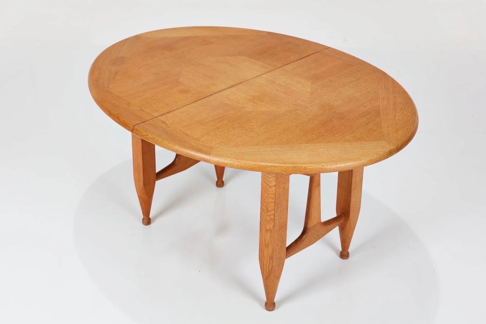 Hand-Carved Blond oak center table or dining table by Guillerme & Chambron for Votre Maison For Sale