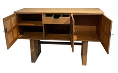 Blond Oak Three Door Credenza, England, 1930s