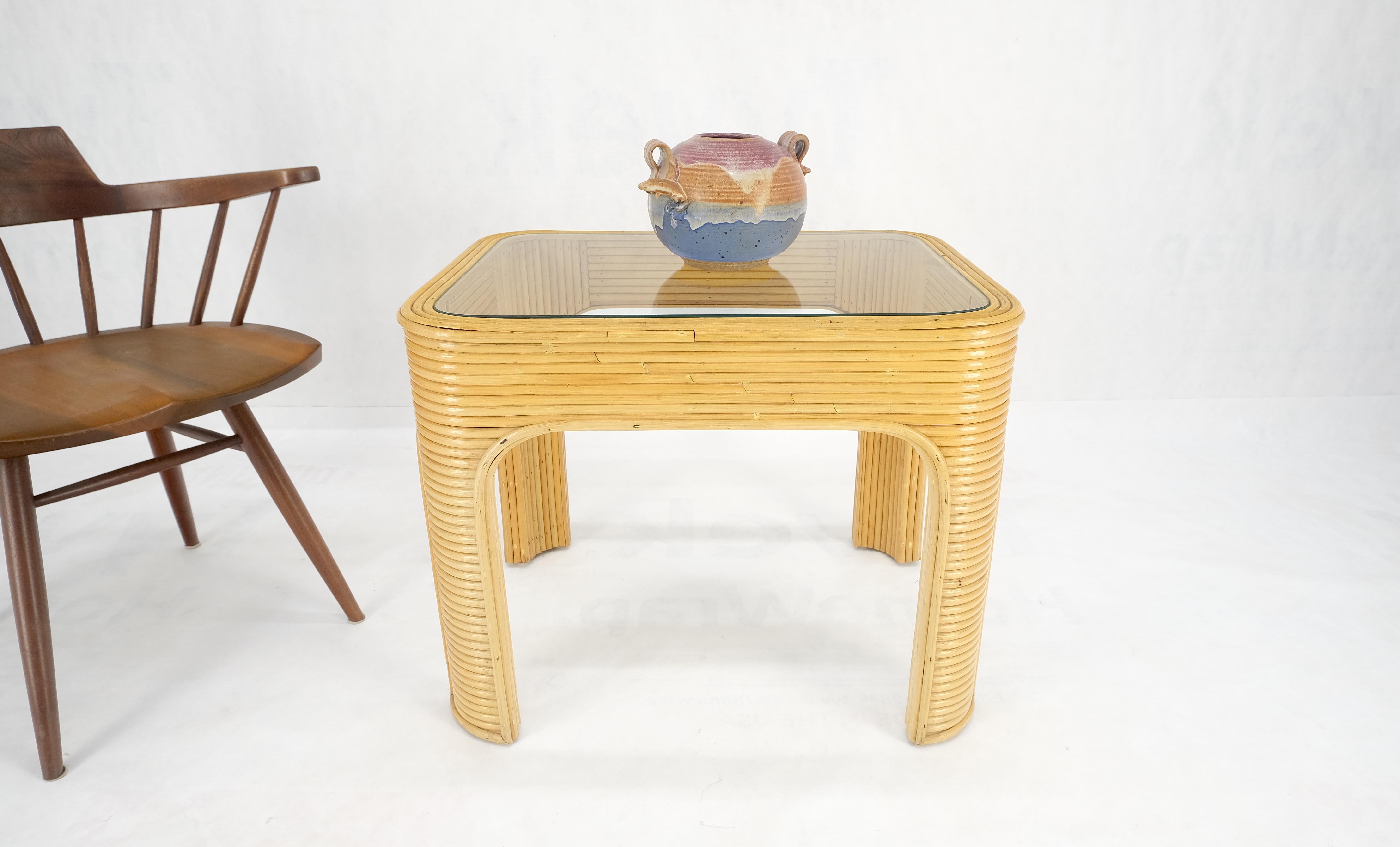 Blond Rattan Reed Glass Top c1970s Side End Occasional Table Stand MINT! For Sale 1