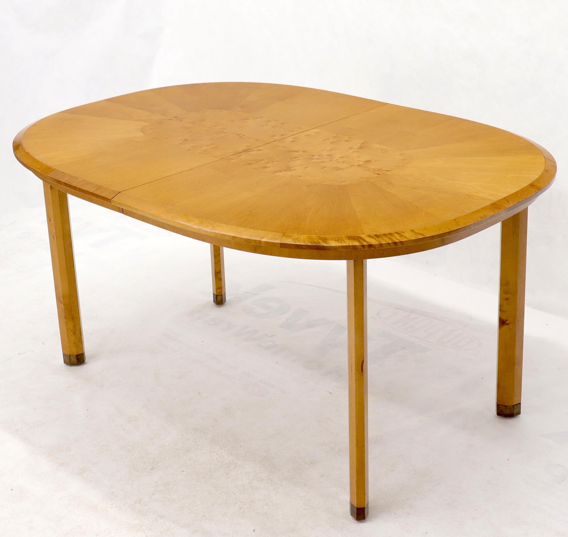 20th Century Blond Swedish Birch with Burl Oval Racetrack Dining Table Spece