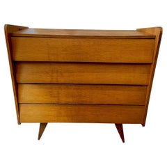 Blond Walnut Four Drawer Commode, France, 1950s