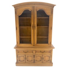 Vintage Blond Wood Dome Shape Top Two Doors 54" Cupboard Breakfront Cabinet Shelf MINT