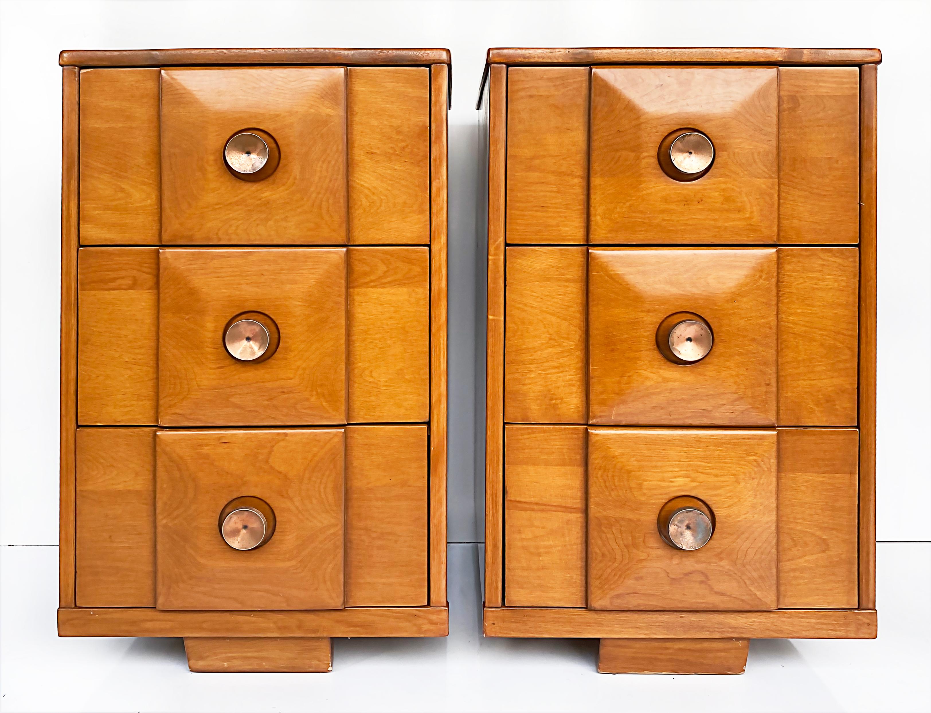 Blonde 1940s French & Heald Block Front Night Stands, Pair 8