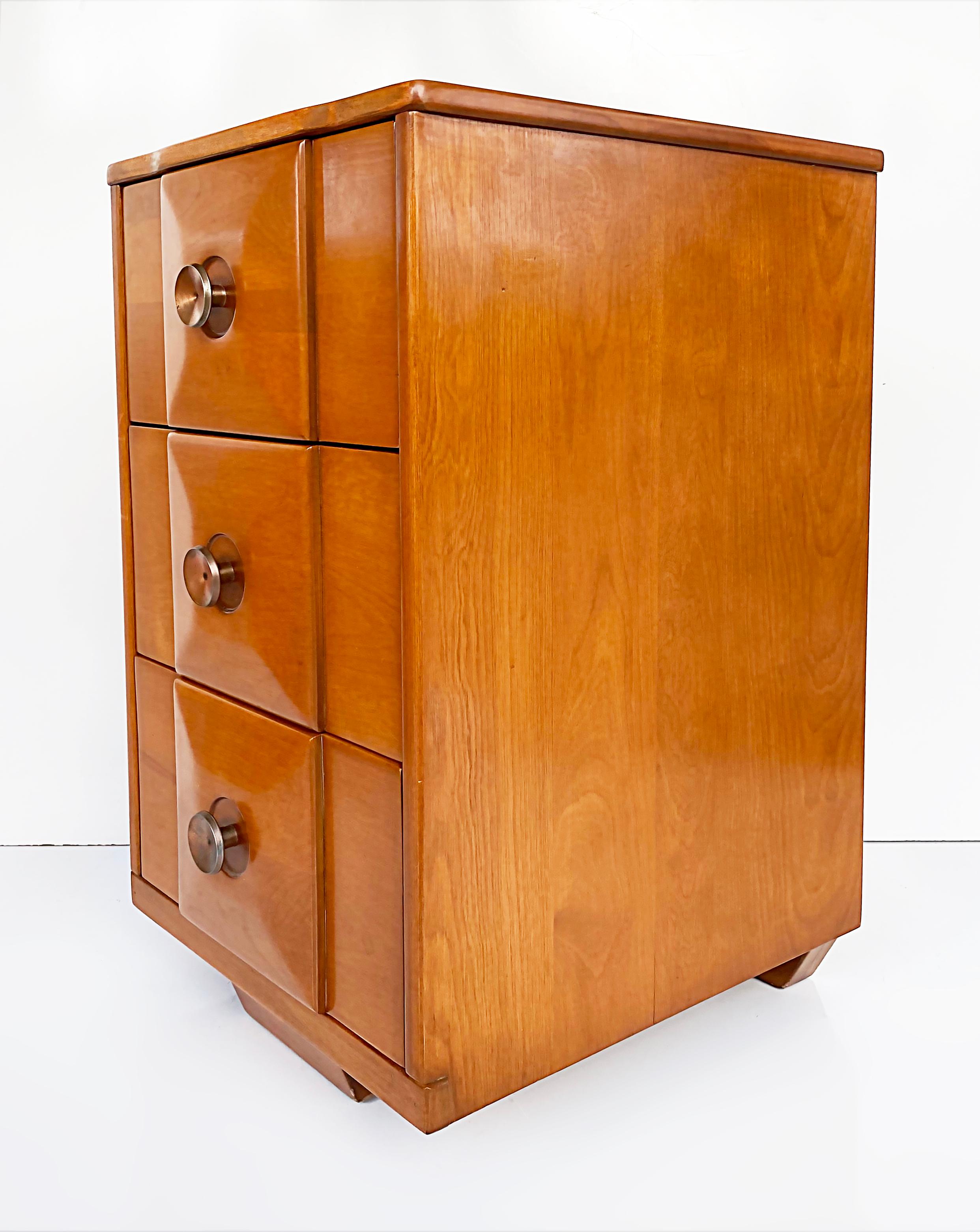 Mid-Century Modern Blonde 1940s French & Heald Block Front Night Stands, Pair