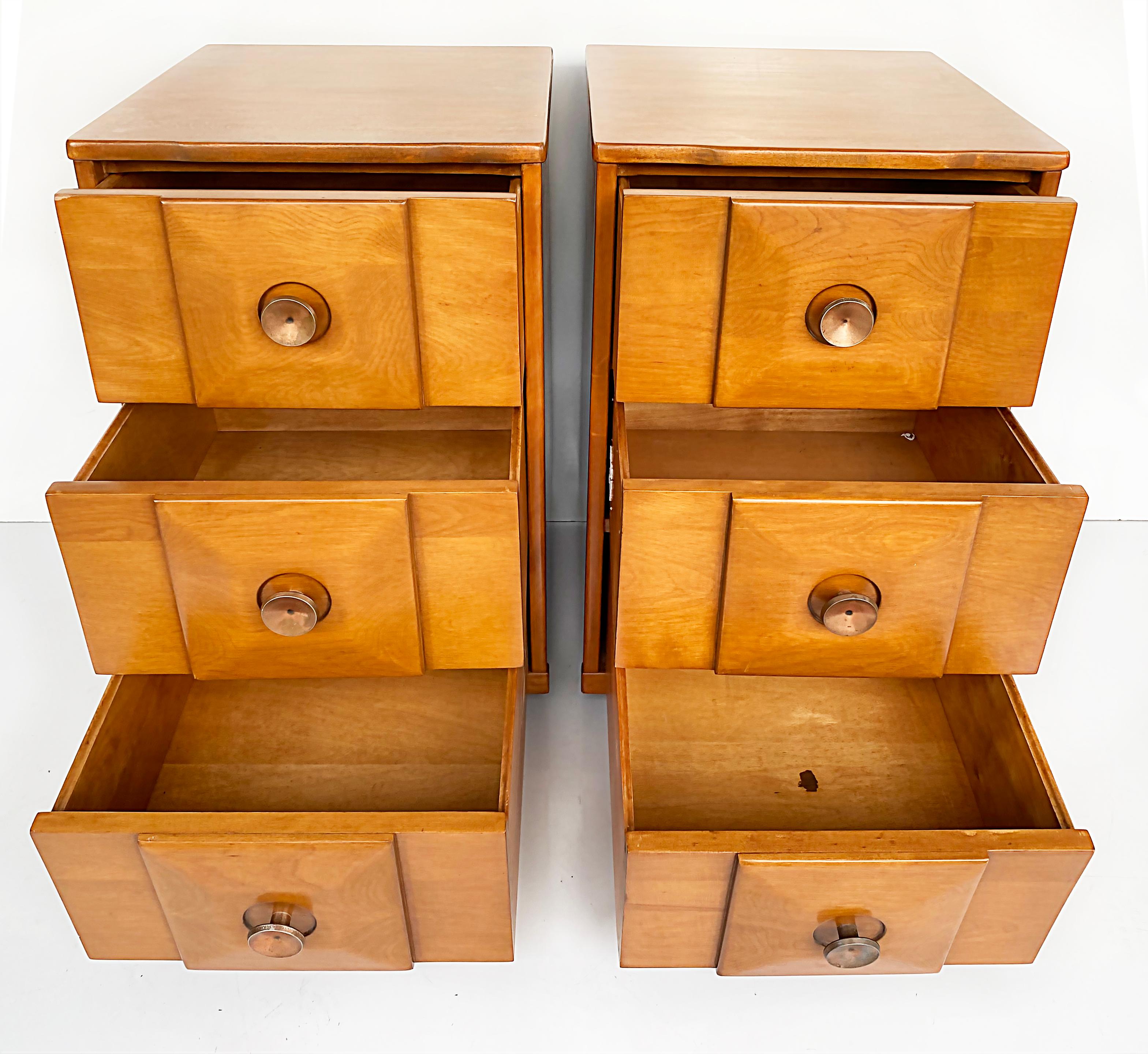American Blonde 1940s French & Heald Block Front Night Stands, Pair