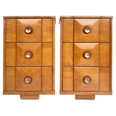 Blonde 1940s French & Heald Block Front Night Stands, Pair