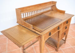 Blonde Arts & Crafts Desk English Antique 1900 Leather Oak Shapland & Petter