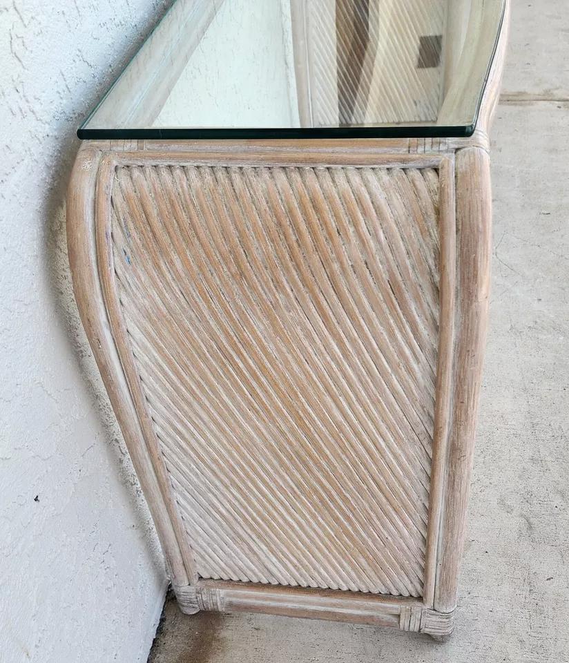 Late 20th Century Blonde Bamboo Waterfall Console Sofa Table Low Profile For Sale