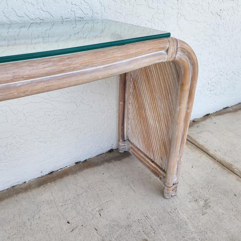 Blonde Bamboo Waterfall Console Sofa Table Low Profile For Sale 1