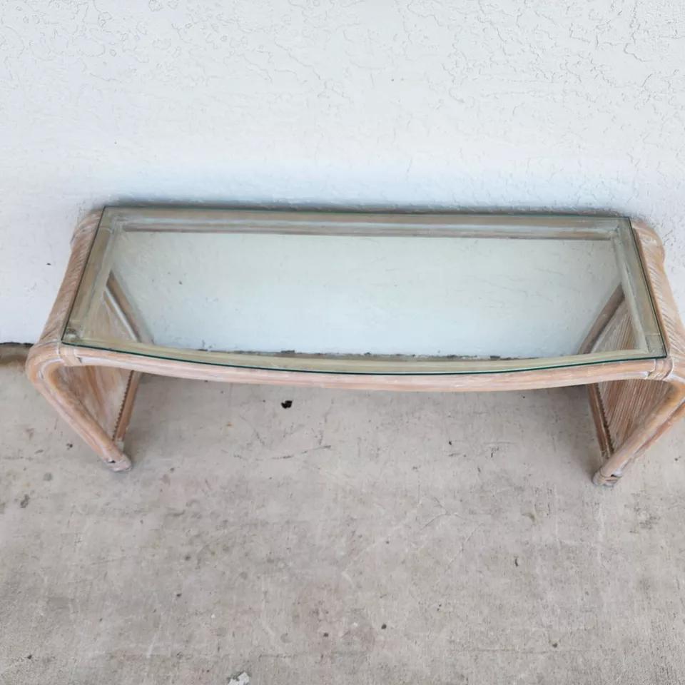 Blonde Bamboo Waterfall Console Sofa Table Low Profile For Sale 2