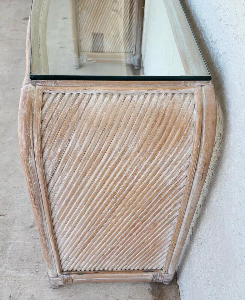 Blonde Bamboo Waterfall Side Console Tables Set For Sale 7