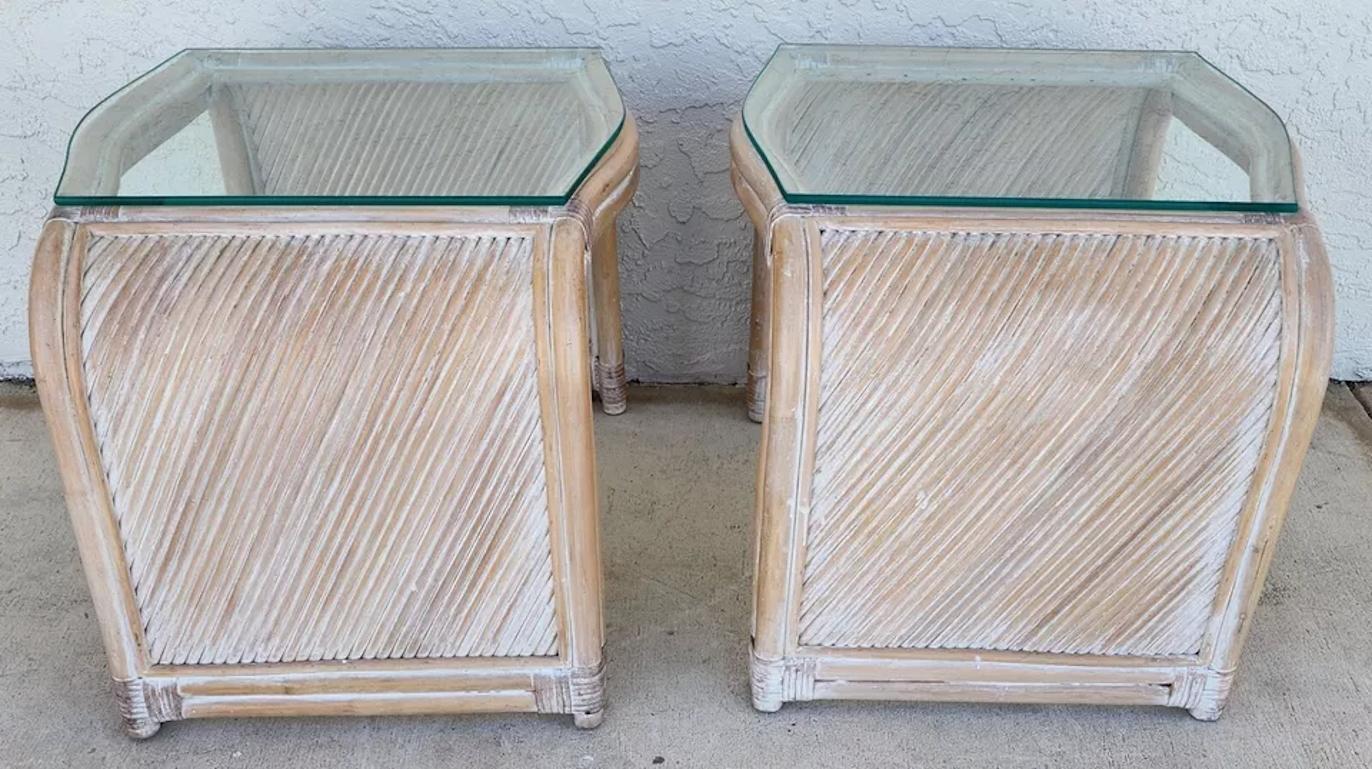 Blonde Bamboo Waterfall Side Console Tables Set For Sale 9