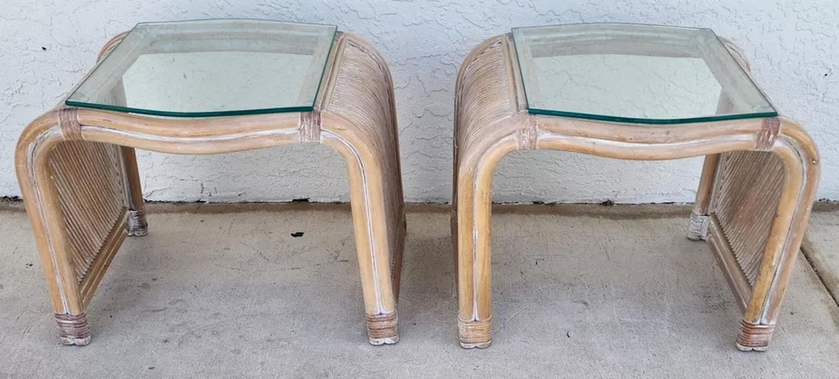 Blonde Bamboo Waterfall Side Console Tables Set For Sale 10