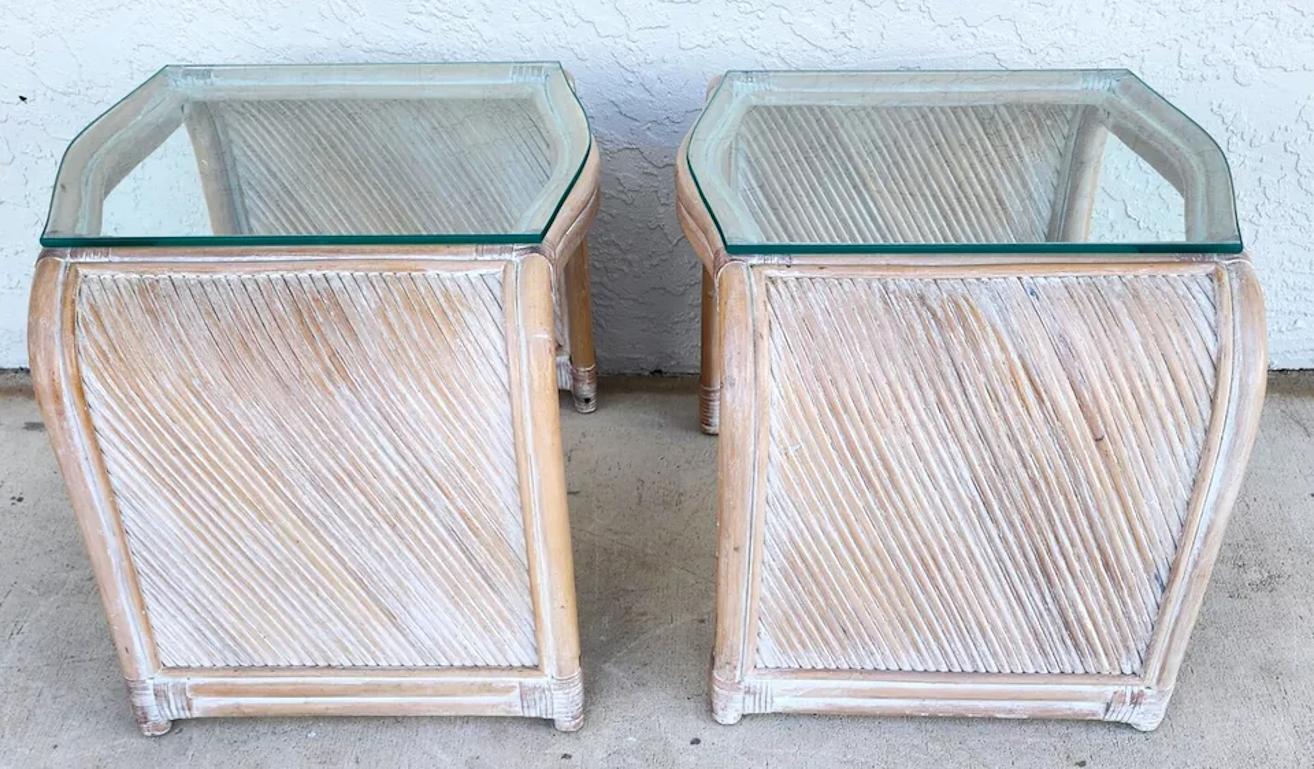 Blonde Bamboo Waterfall Side Console Tables Set For Sale 11