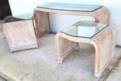 Blonde Bamboo Waterfall Side Console Tables Set