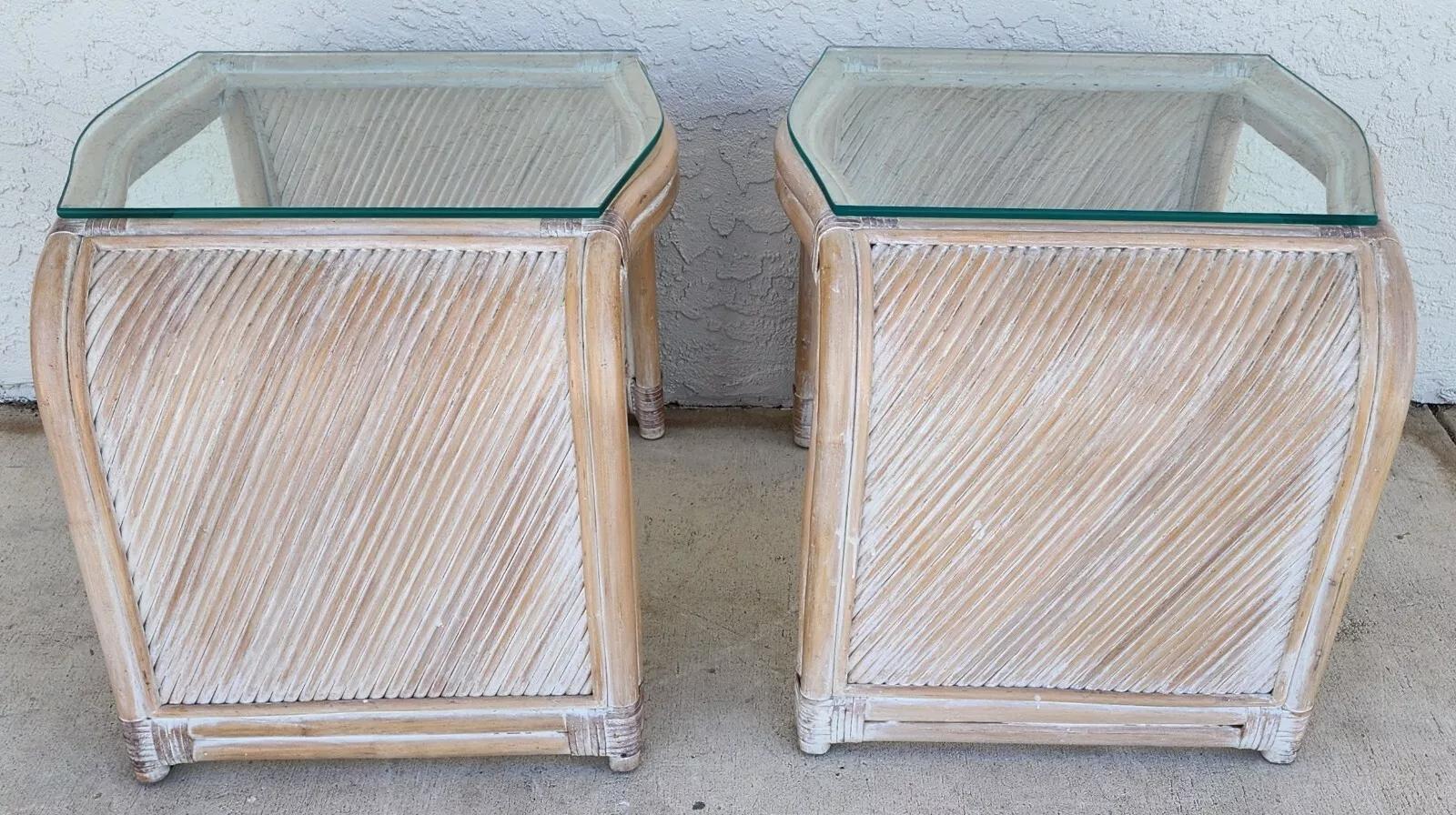 Blonde Bamboo Waterfall Side Tables Set of 2 In Good Condition For Sale In Lake Worth, FL