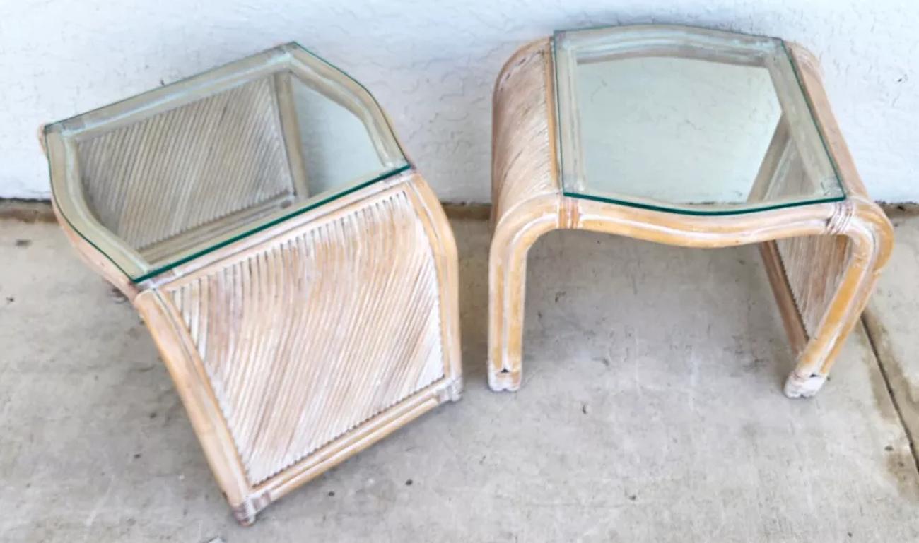 Blonde Bamboo Waterfall Side Tables Set of 2 For Sale 2
