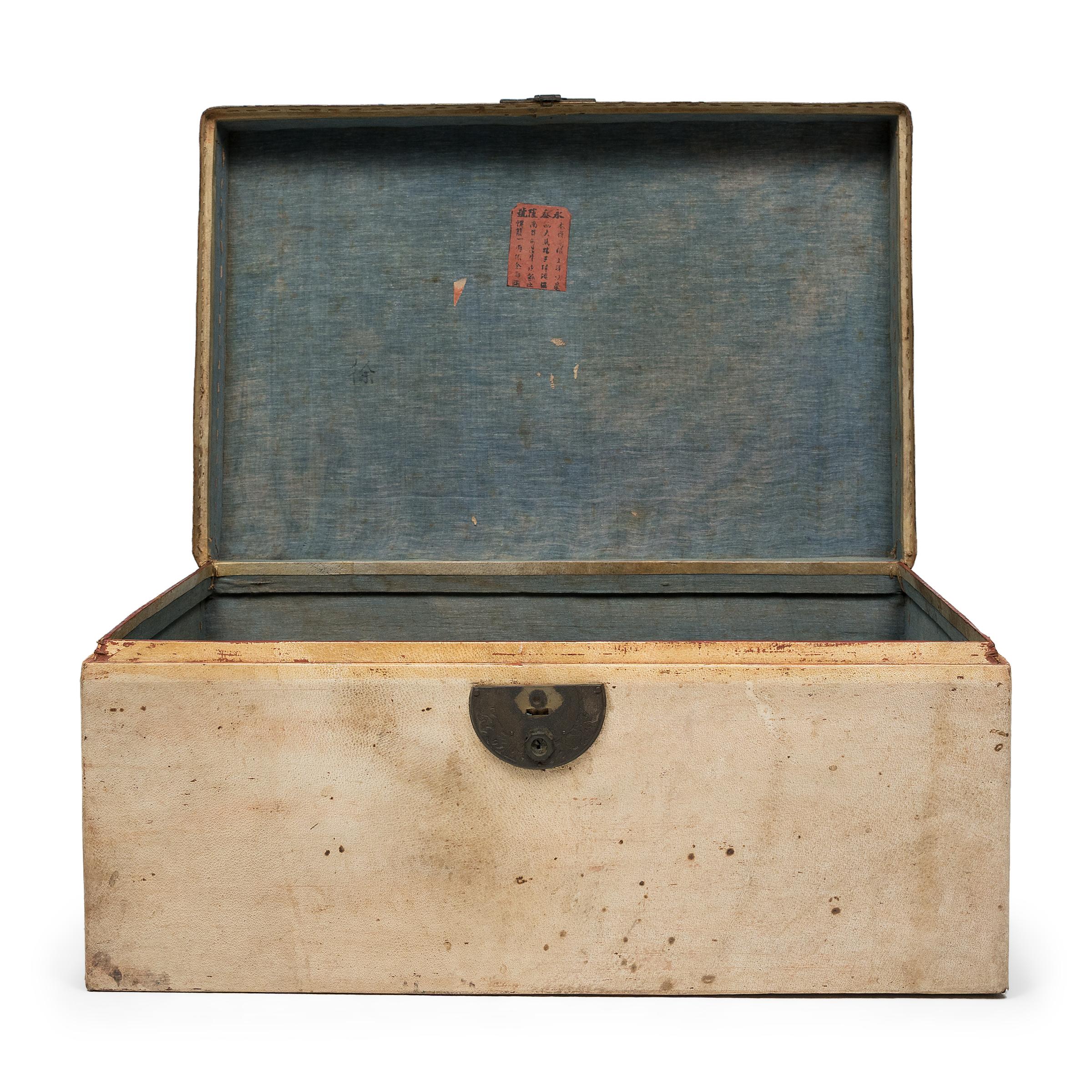 19th Century Blonde Chinese Hide Storage Trunk, C. 1800 For Sale