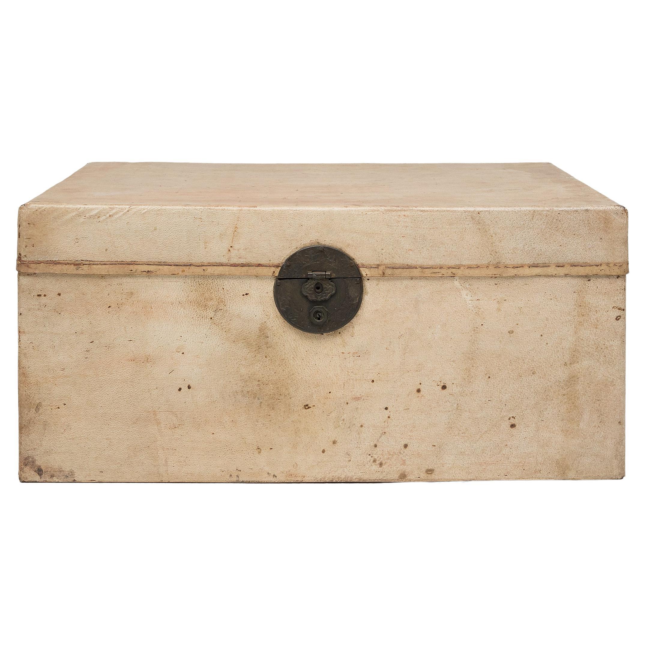 Blonde Chinese Hide Storage Trunk, C. 1800