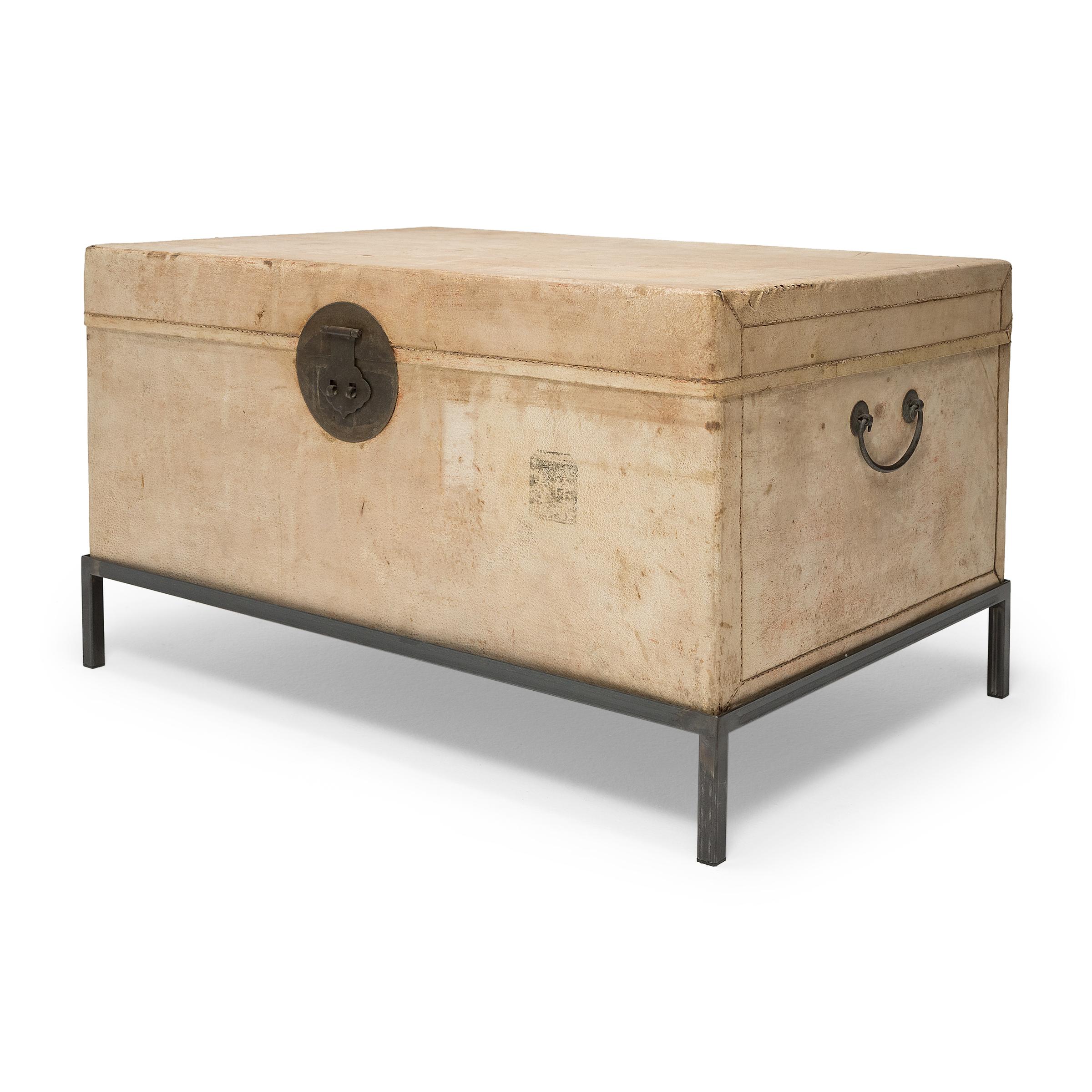 Steel Blonde Chinese Hide Trunk Table, circa 1800 For Sale
