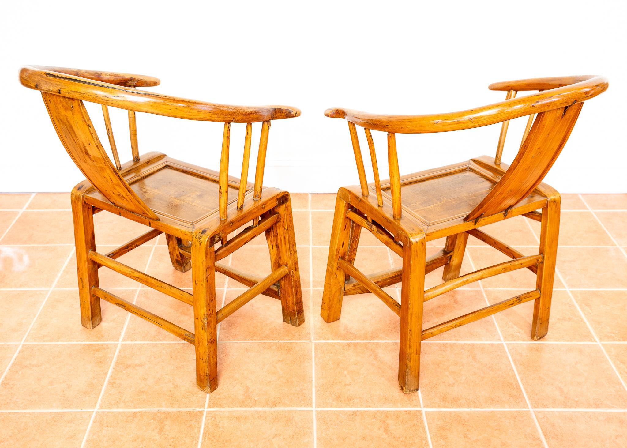 Blonde Chinese Horseshoe Armchairs Grand Tutor Oriental Country Antique Thrones For Sale 5