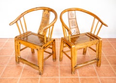 Blonde Chinese Horseshoe Armchairs Grand Tutor Oriental Country Antique Thrones