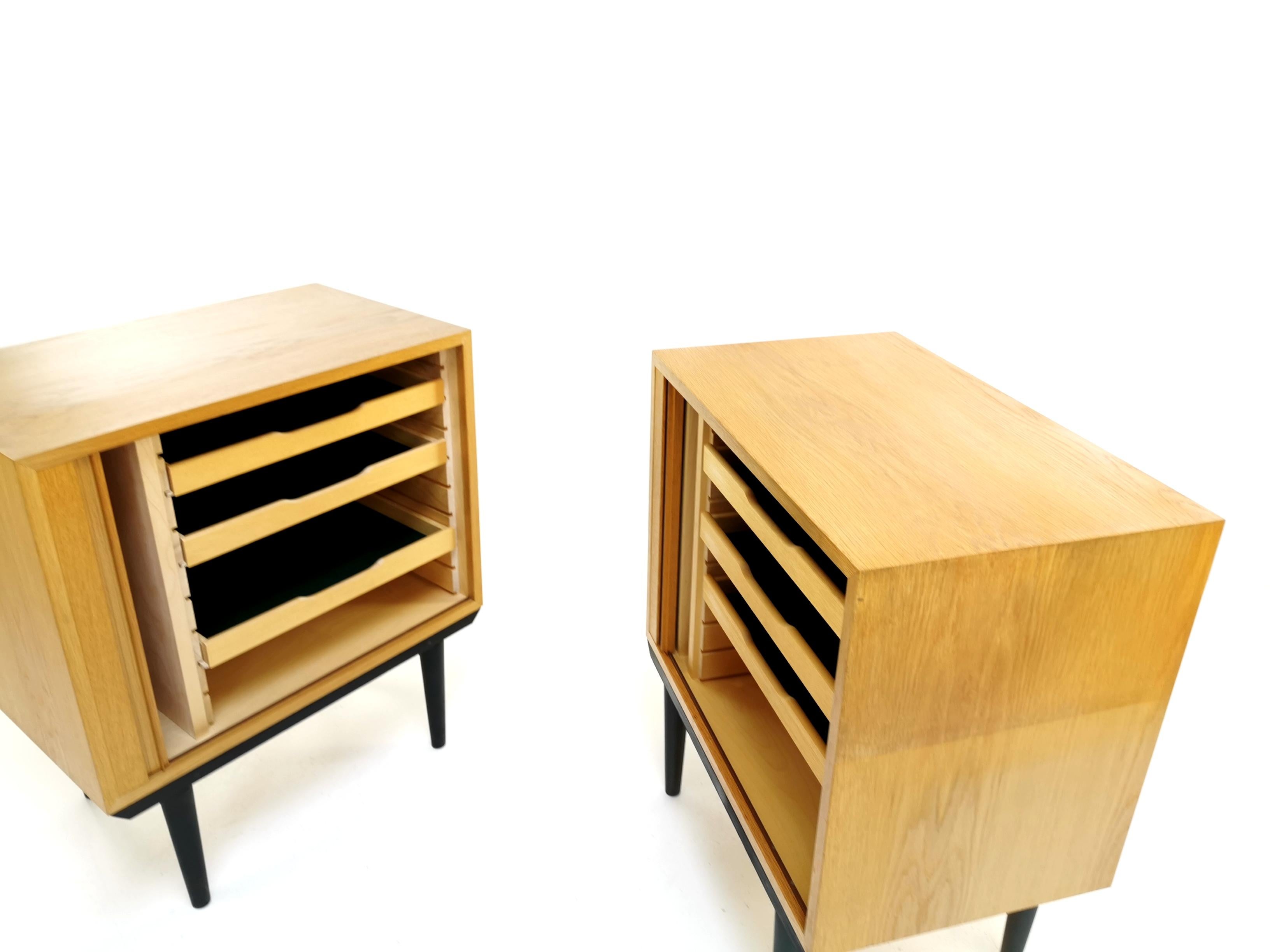 20th Century Blonde Danish Hundevad Tambour Cabinets Midcentury Vintage