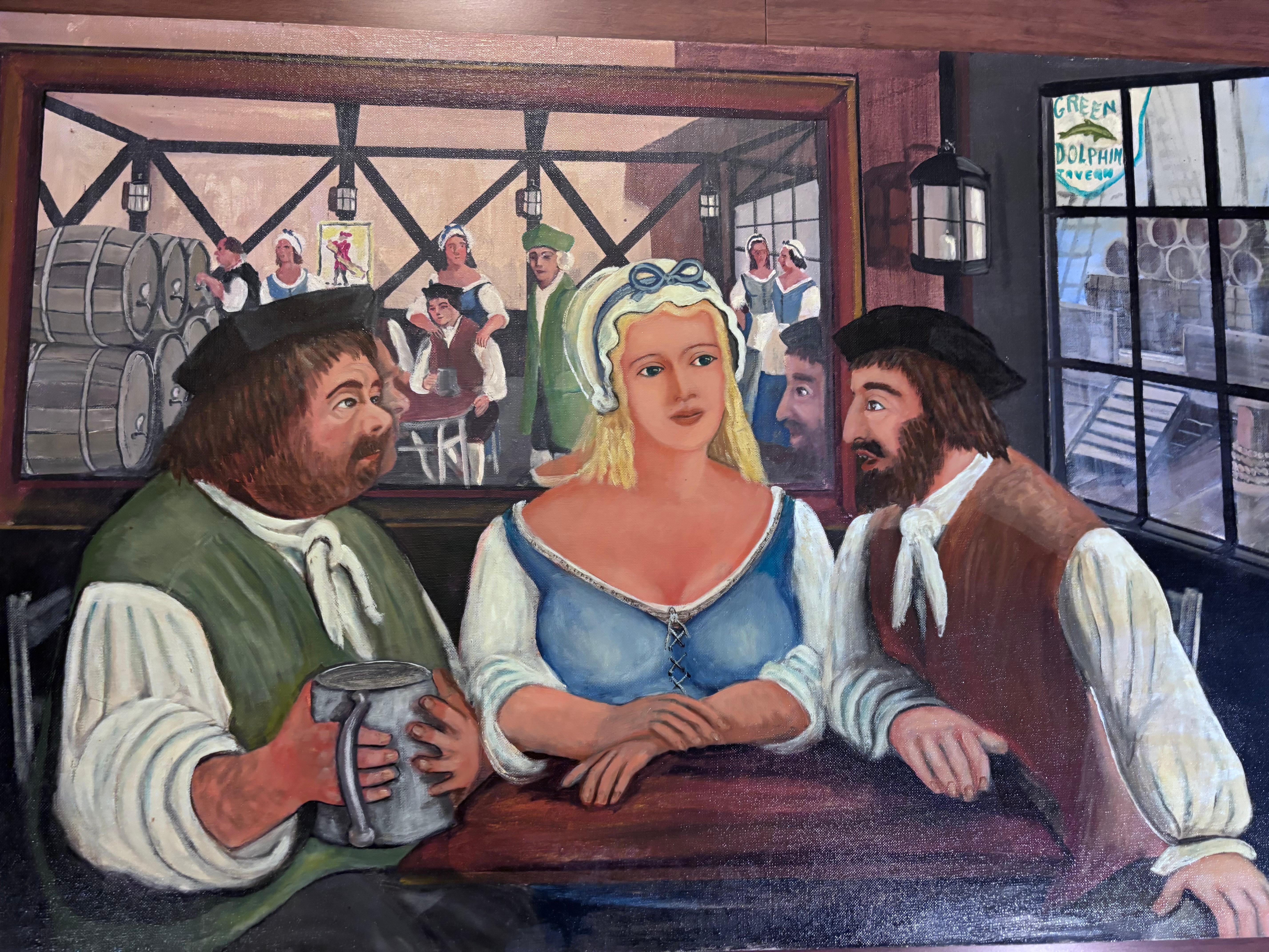 Arte popolare La fanciulla bionda e gli amici della taverna dipingono l'artista folk outsider Gloria Laposka in vendita