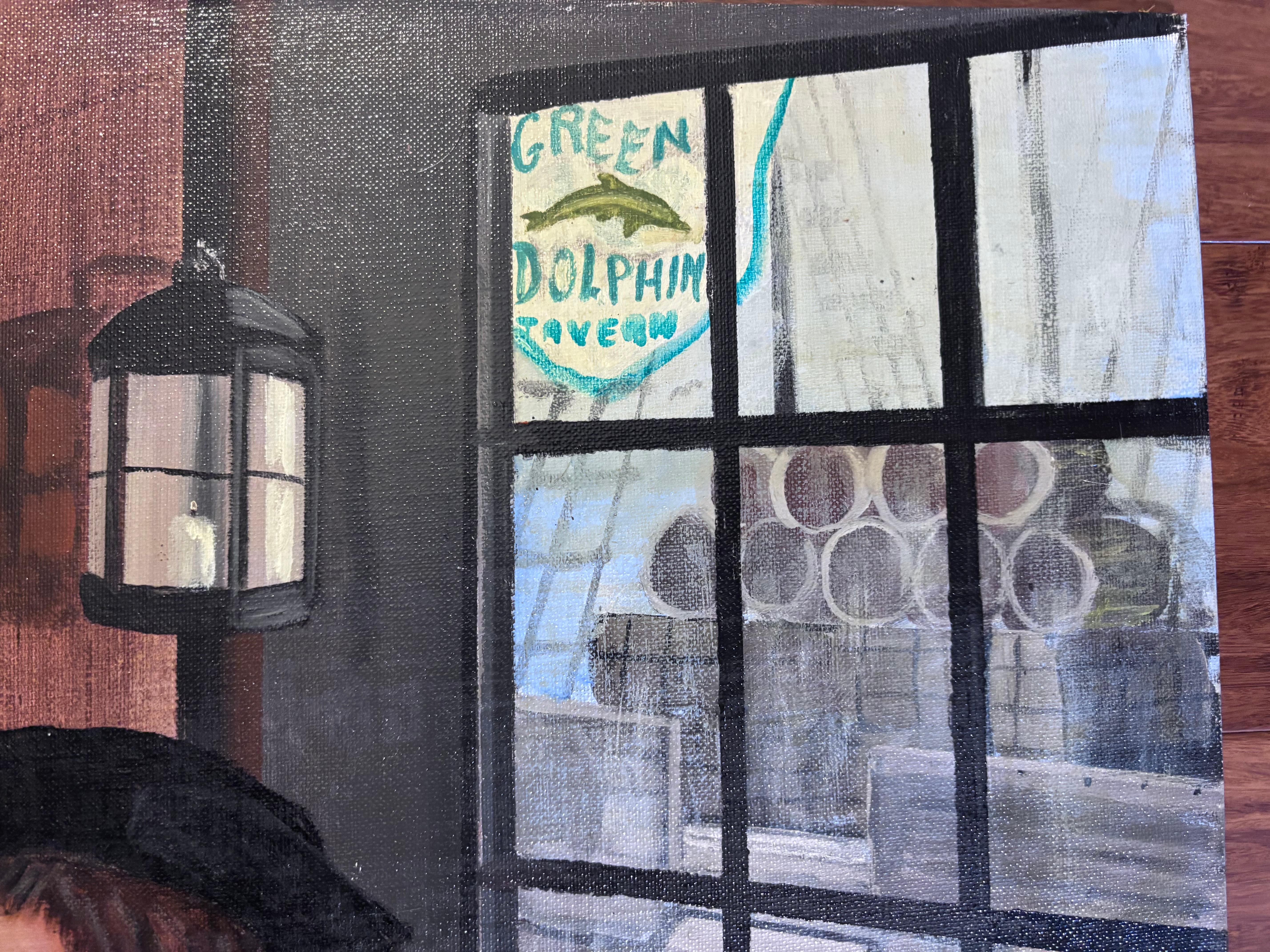 Dipinto a mano La fanciulla bionda e gli amici della taverna dipingono l'artista folk outsider Gloria Laposka in vendita
