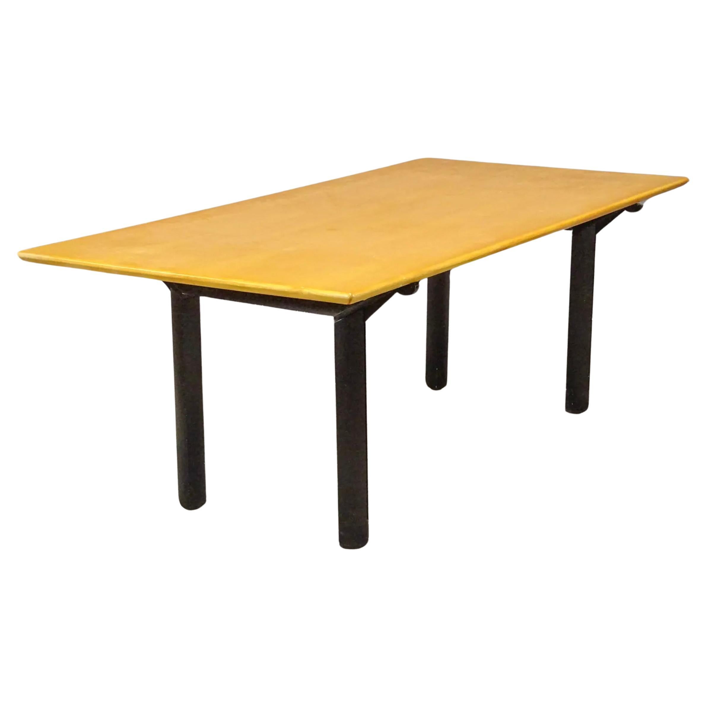 Modern design dining table with blonde birch thick table top with black metal base. Very solid table modern dining table. Located in Brooklyn NYC 

79