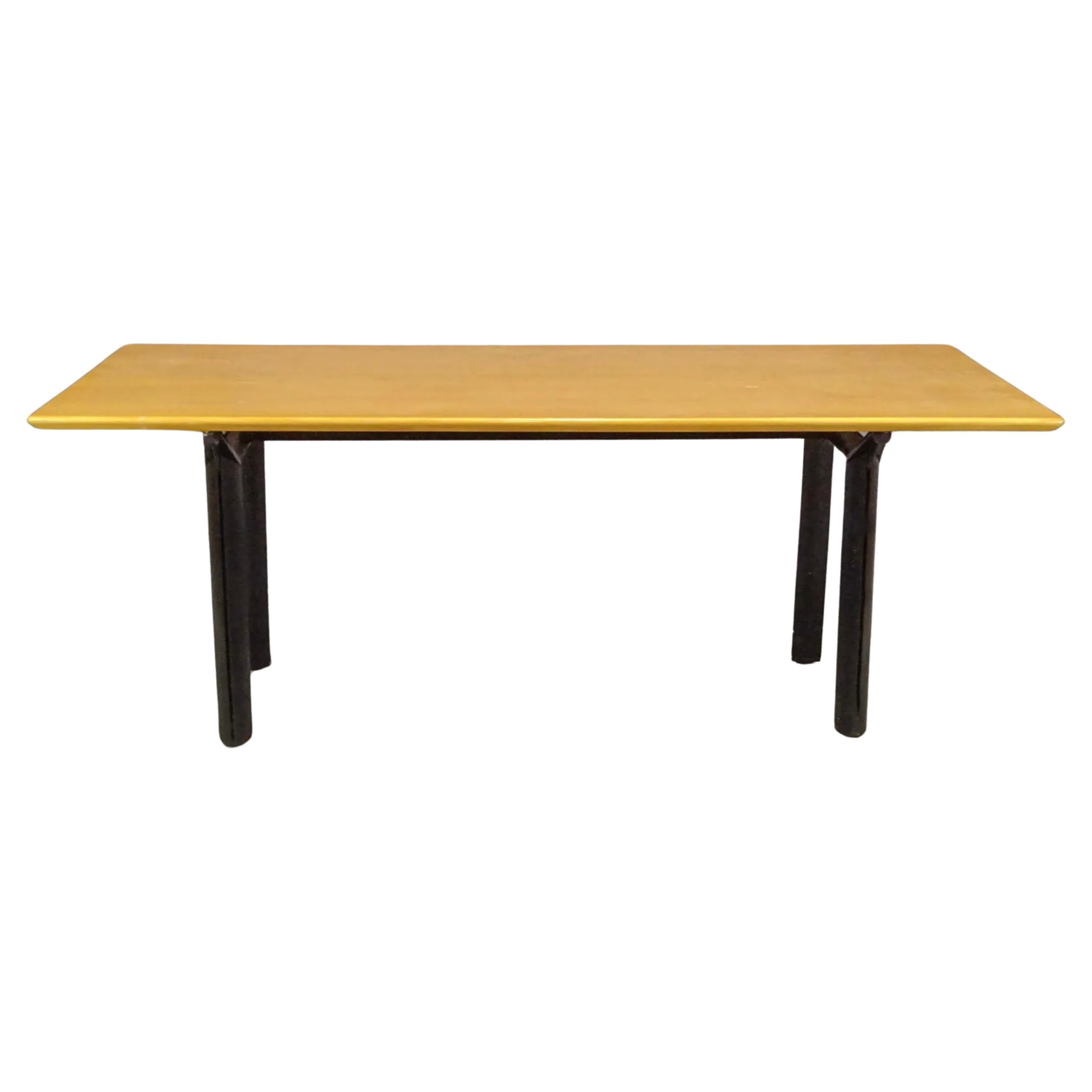 Blonde Maple Modern Designed Dining table with Black metal base For Sale
