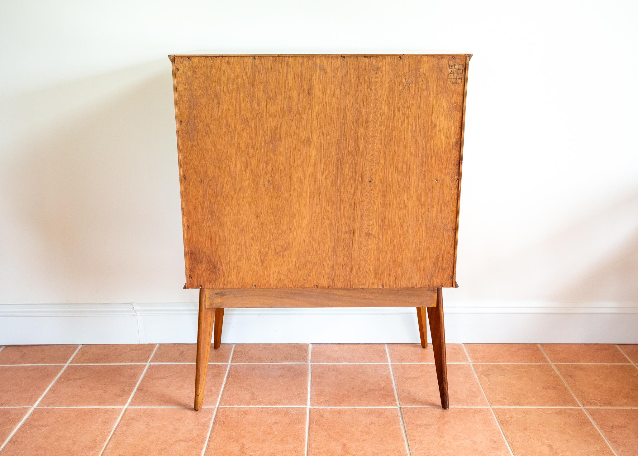 Blonde Mid Century Chest Of Drawers Tallboy Highboy Walnut Alfred Cox Heals 1960 For Sale 12