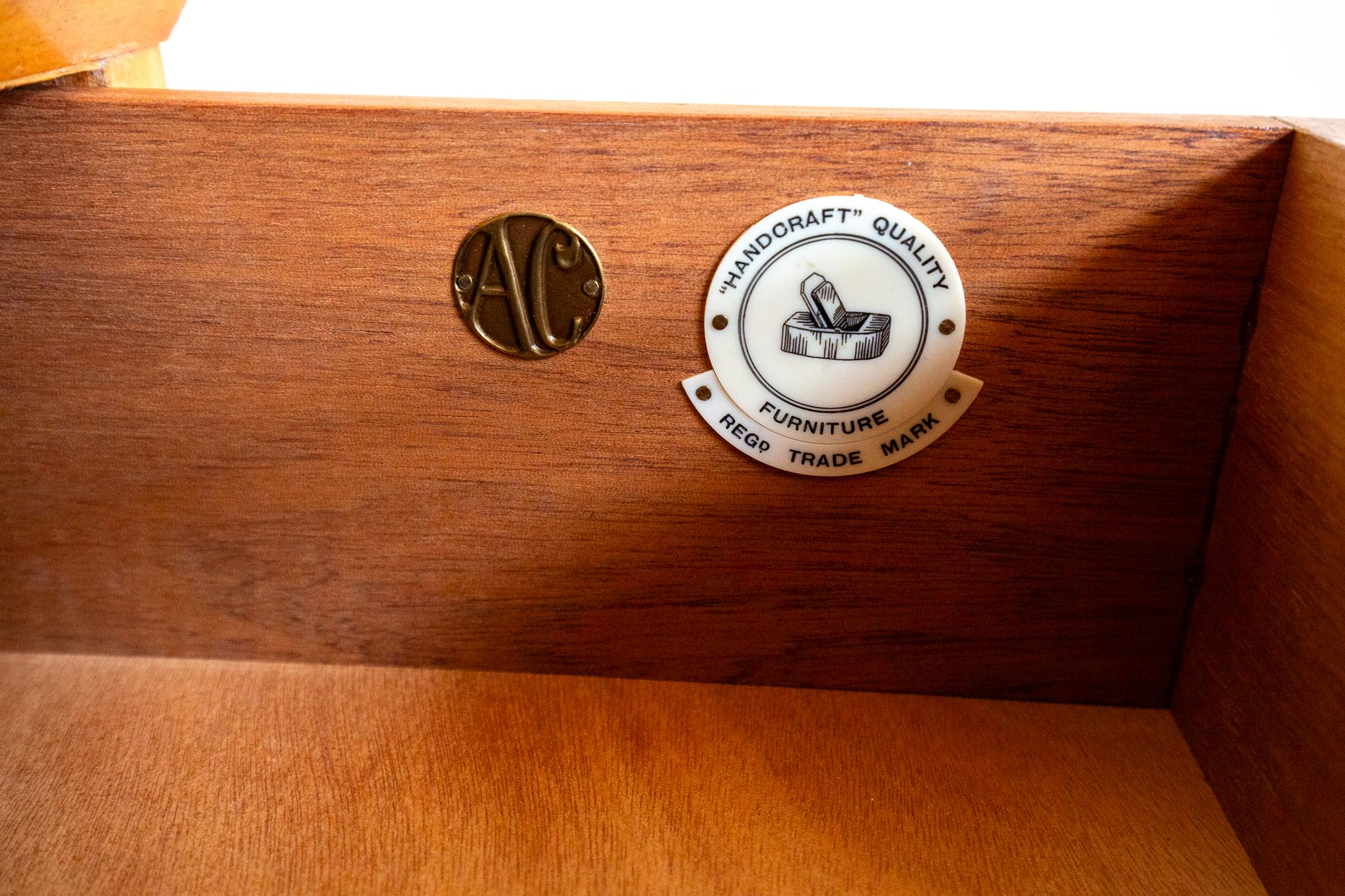 Mid-Century Modern Blonde Mid Century Chest Of Drawers Tallboy Highboy Walnut Alfred Cox Heals 1960 For Sale