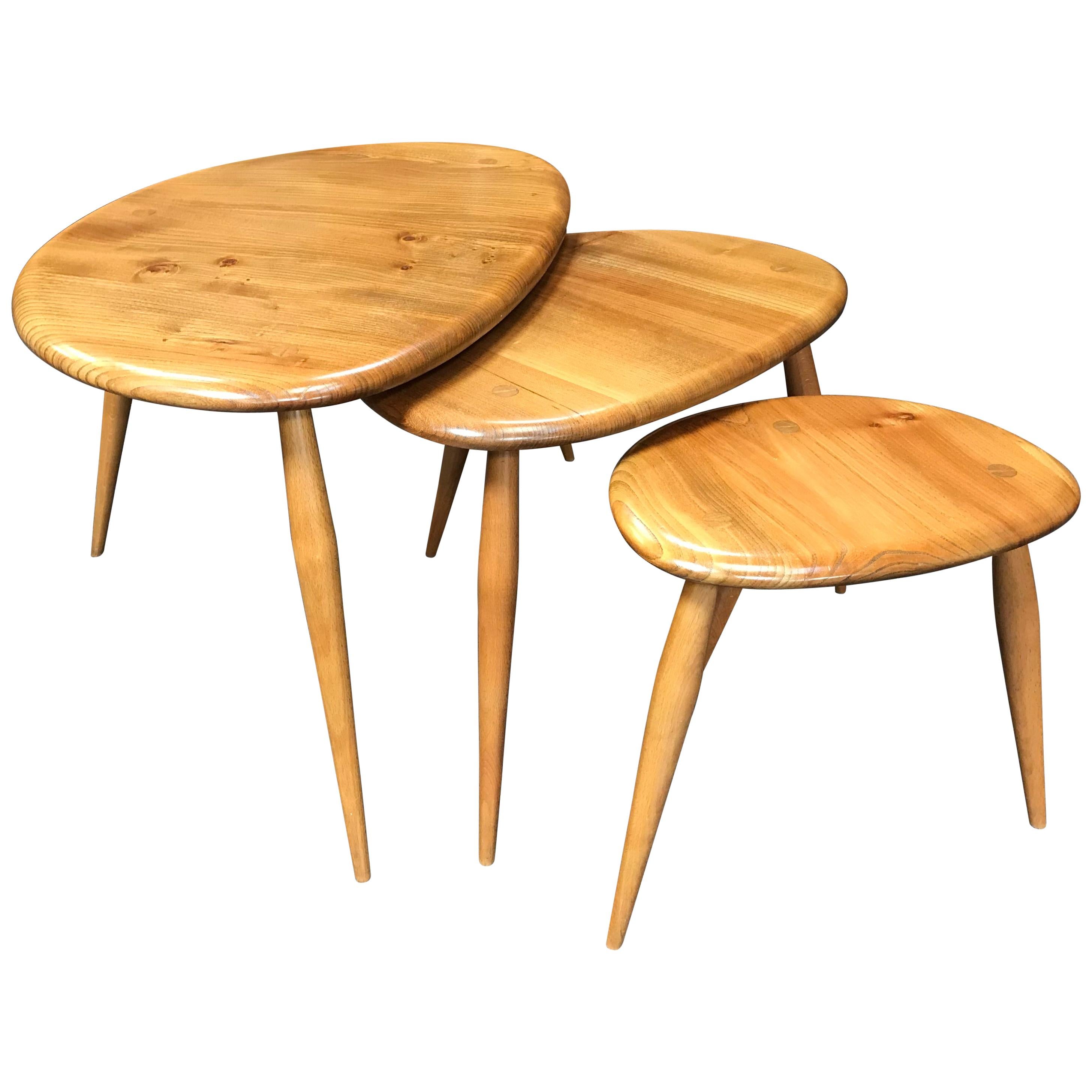 Blonde Nest of Tables, Pebbles by Lucian Ercolani for Ercol, Elm and Beech For Sale